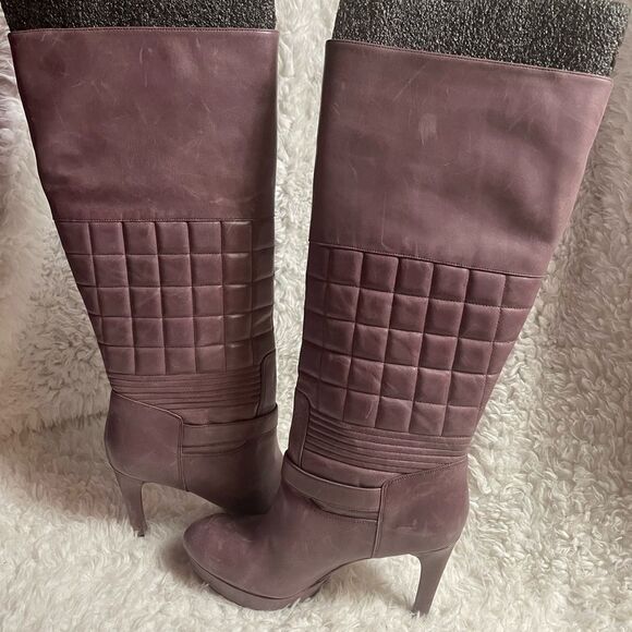 Rockport leather lavender quilted platform heels slip on knee high boots SZ 8.5 - Picture 5 of 14
